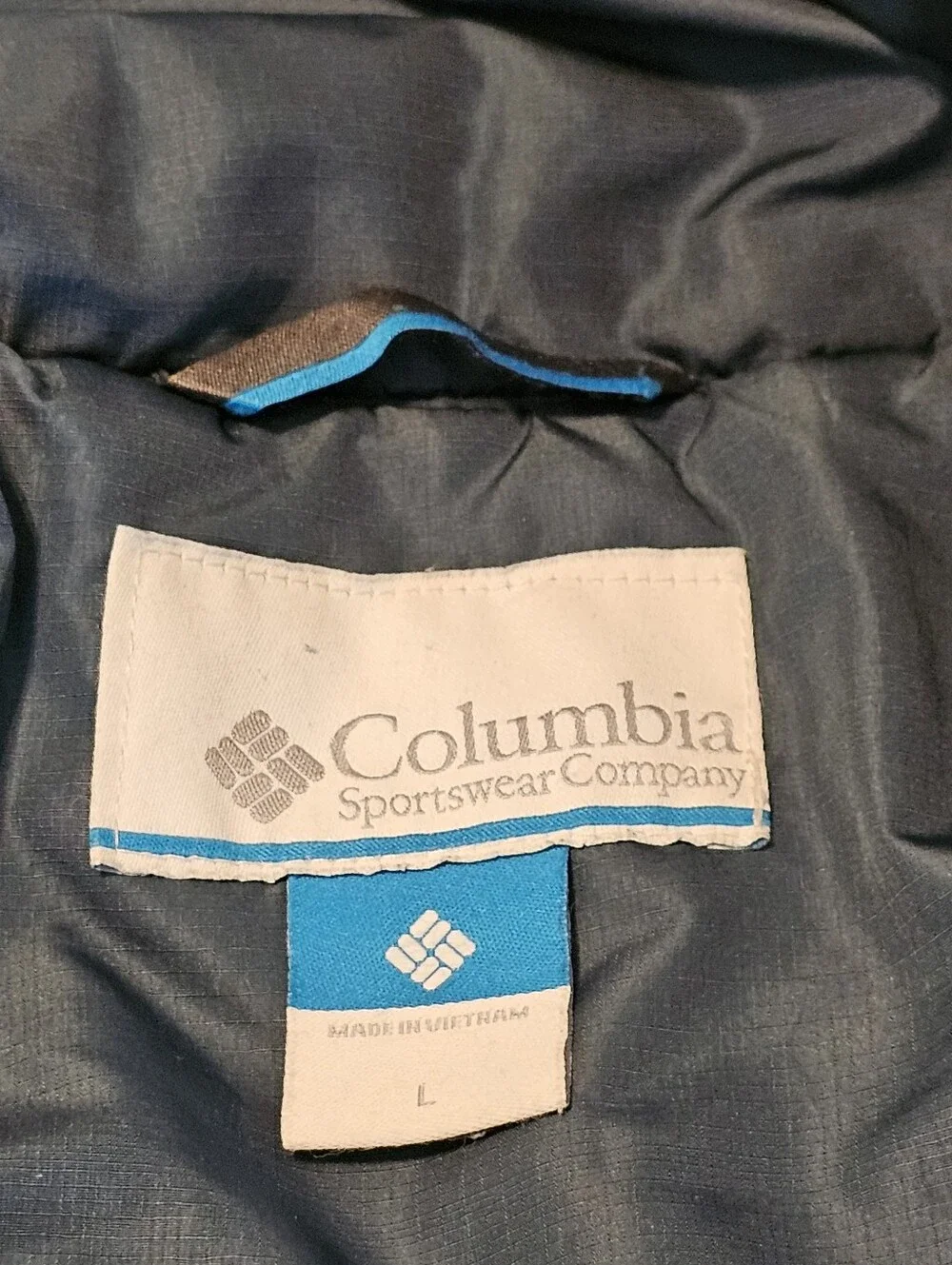 Columbia Mens Full Zip Insulated Coat Blue Orange Size L No Hood Warm Euc